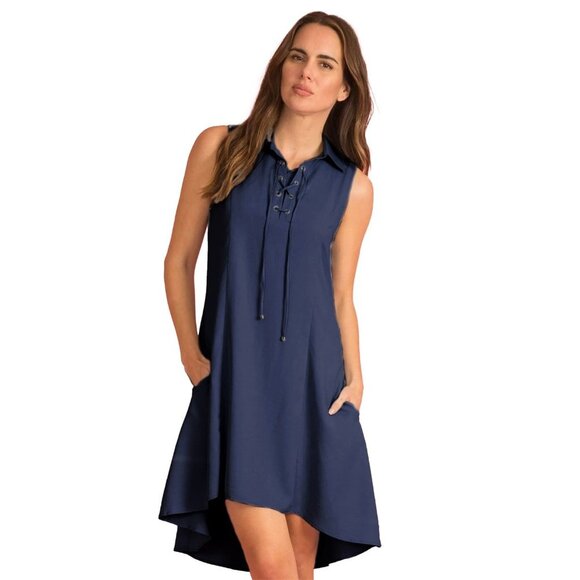 NWOT Simply Noelle Navy Sleeveless High Low Hem Dress with Lace-up Size XS - Picture 3 of 8